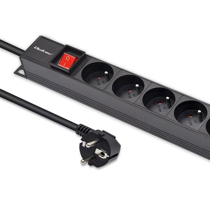 Qoltec Aluminum PDU Power Strip for 10'' RACK | 1U | 16A | 4xFRENCH | 1.8m