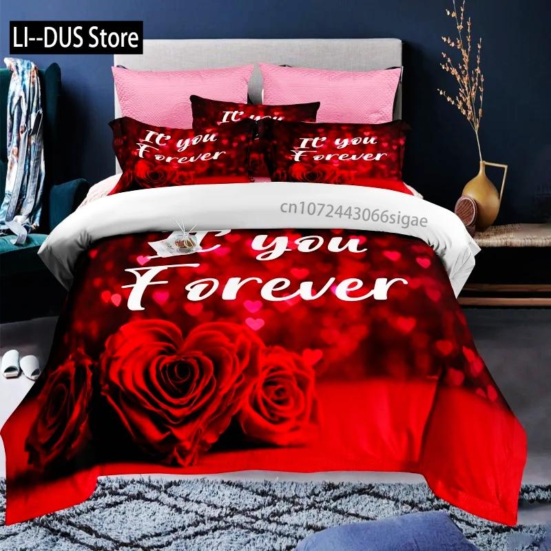 

Comforter Custom Name Love Heart Valentine S Day 3D Bedding Set Comforter Linen S Wedding Decor Twin King Queen Comforter (quilt)-EU Single(135*200cm)3pcs