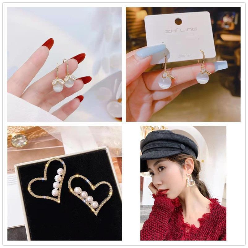 S925 Silver Cat's Eye Stone Earrings with Star Stud - Elegant Women's Fashion Jewelry