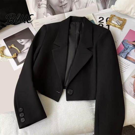 Suit Jacket Women Short Coat Lapel Long Sleeve Single Button Cardigan Style Solid Color Loose Fit Casual Business Simple Blazer