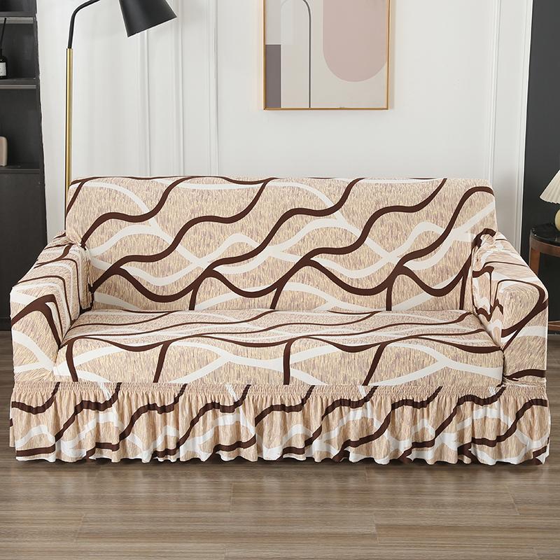 Printed Sofa Cover Stretch Couch Covers Patterned Slipcovers With Skirt Washable Spandex Furniture Protector For Living Room