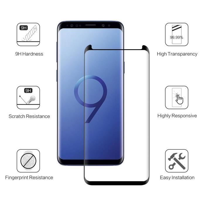 Screen Protector Samsung Galaxy S9, 9H Ultra-Resistant Tempered Glass Protector for Samsung Galaxy S9 (Black)
