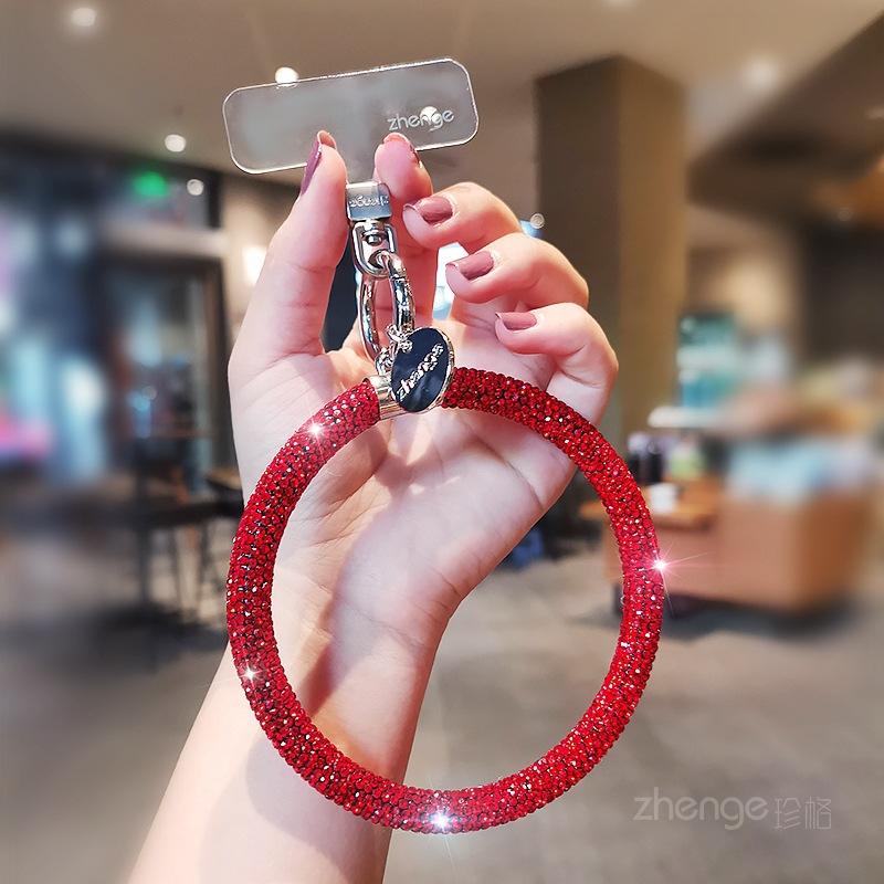 

Full diamond bracelet, mobile phone lanyard ins wind, women s fashion Xiaoxiangfeng, wrist pendant, hand chain, circle, hook buckle. [red] full diamond thick bracelet