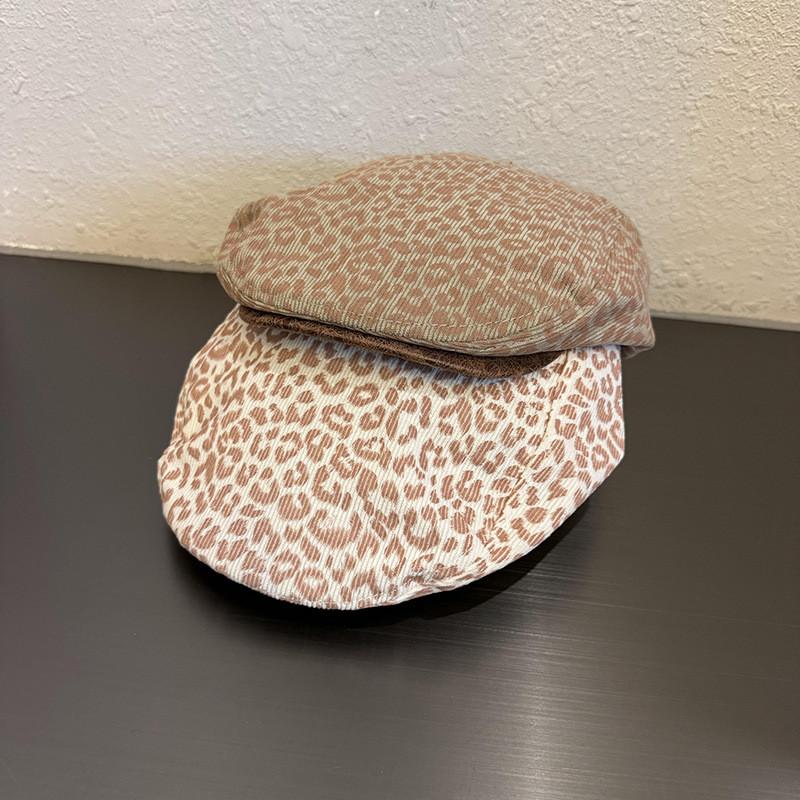 Ins Corduroy Leopard Print Cap With Sunshade For Women And Street Style Fashion