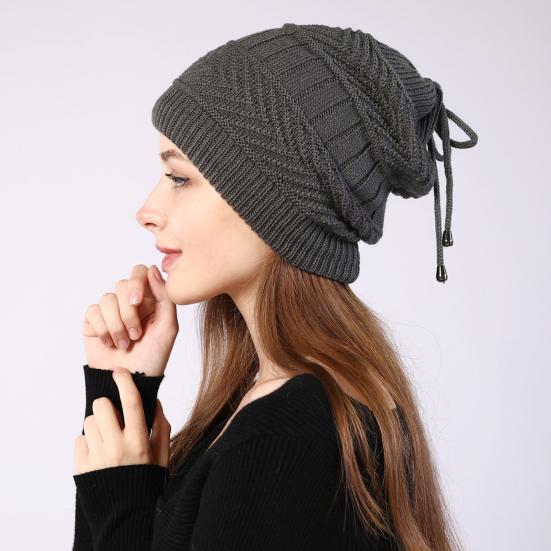 Beanie Hat Solid Color Adjustable Autumn Winter Plush Lining Windproof Hat Scarf for Outdoor