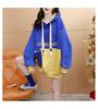 Women's Mid-length Color Block Hoodie Sweatshirt with Patchwork Pockets - Spring & Autumn 2023 All-Match Style