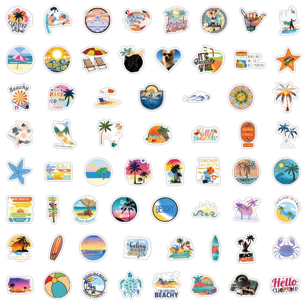 60 Cartoon Beach & Surf Stickers: Waterproof Decorations for Journals, Water Bottles, and Computers.