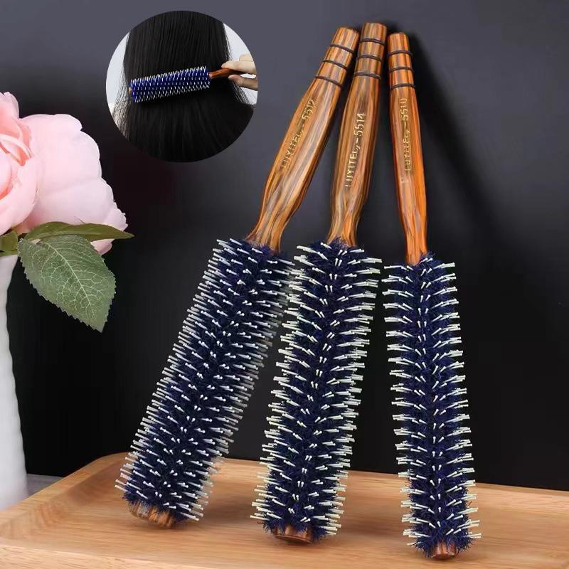 Anti Static Wood Natural Boar Bristle Hair Round Brush Hairdresser Styling Tool Teasing Brush For Hair Curly Comb Barber Salon