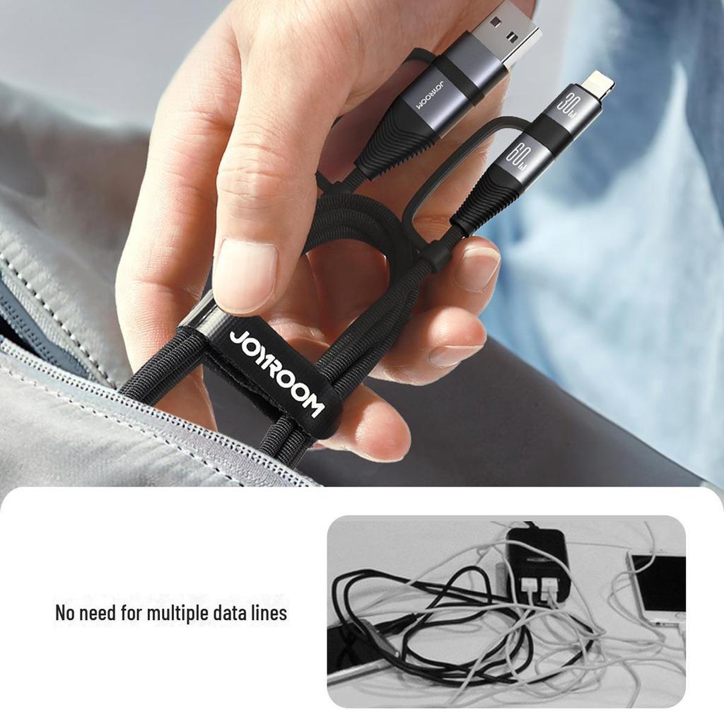 Jiletang 60W Braided Aluminum Alloy 4-in-1 Fast Charging Data Cable