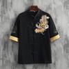 Men's Summer Embroidered Dragon Cotton Linen Shirt - Zen Style Tang Suit