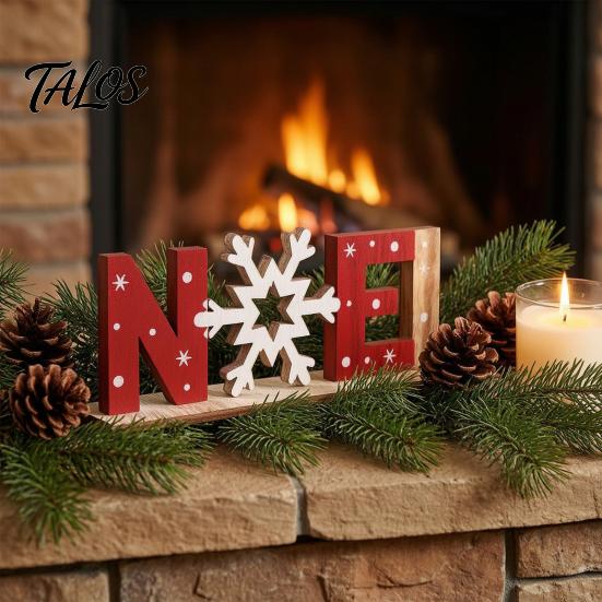 Wood Letter Ornament Wooden Christmas Table Sign, XMAS SNOW NOEL Tabletop Sign with Noel Base, Hollow Centerpiece for Xmas Party Decor Festive Signs