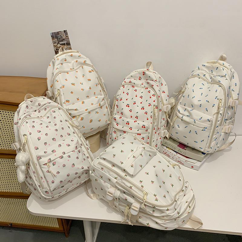 Floral Pattern Nylon Backpack With Large Capacity For Students And Casual Use