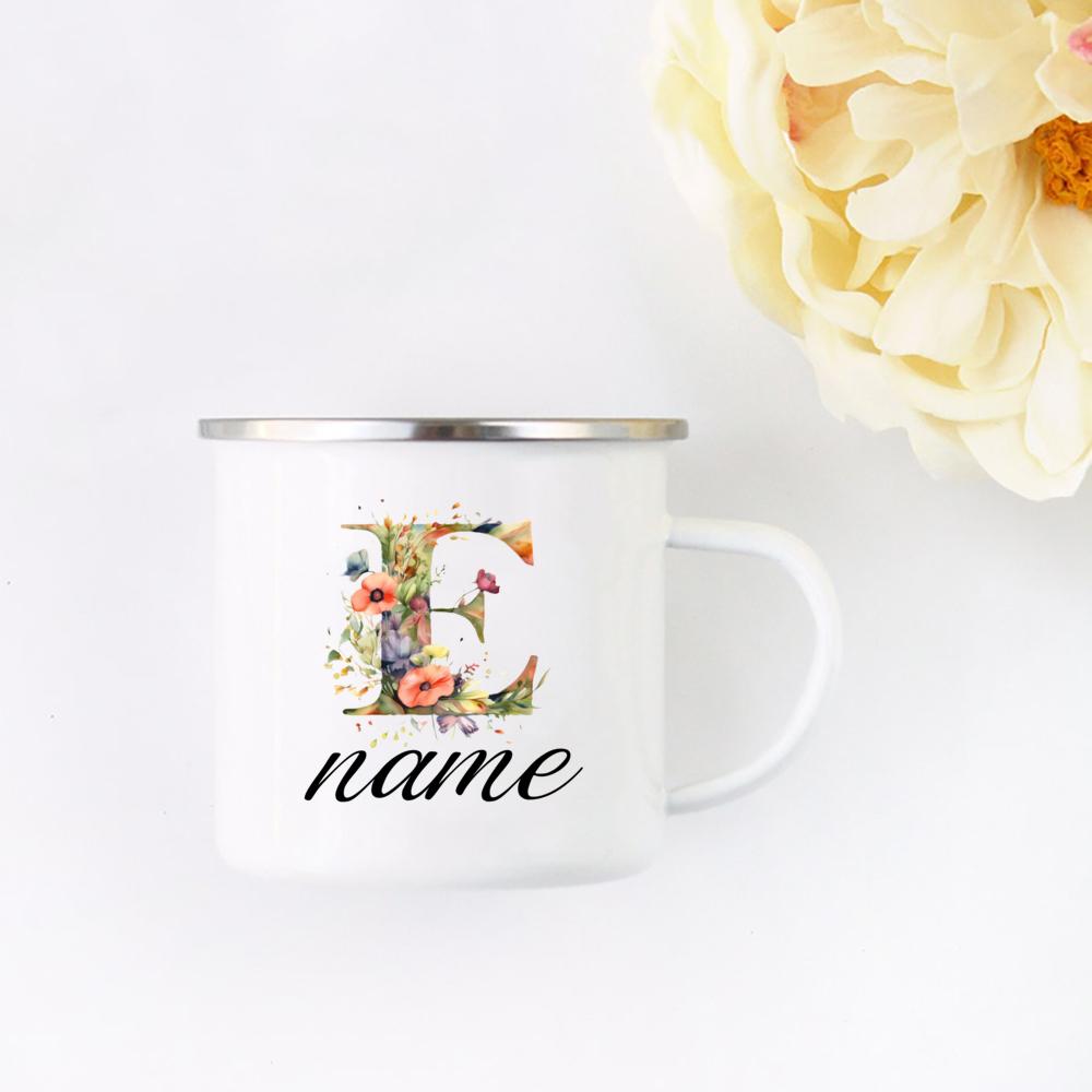 Personalisierte Blumige Initialen Namensbecher Benutzerdefinierter Name Tee Kaffee Heiße Schokolade Tasse Braut Brautjungfer Muttertag Geschenk für Sie