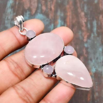 Ciondolo meraviglioso fatto a mano in argento sterling 925 con pietra preziosa di quarzo rosa