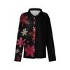Women's Christmas Printed Button Up Long Sleeved Casual Regular Shirt With Collar Top