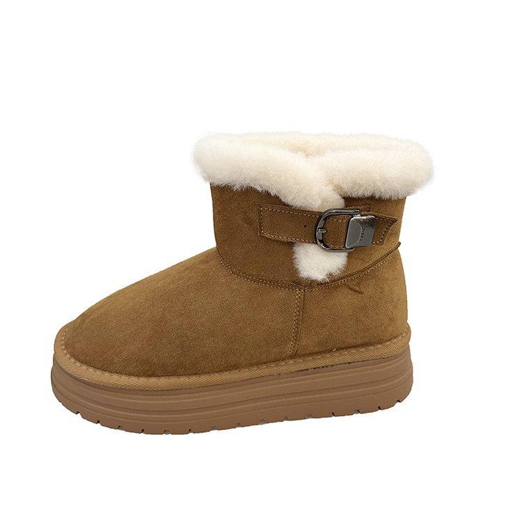 Leather thick-soled heightening fluffy snow short boots for children, winter piling and thickening to keep warm 2025 new popular cotton shoes