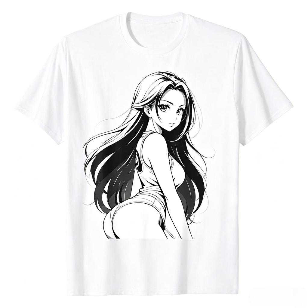 Sexy Waifu Otaku Anime Japanese In Black And White Art Tshirt Unisexs Printed Tshirt