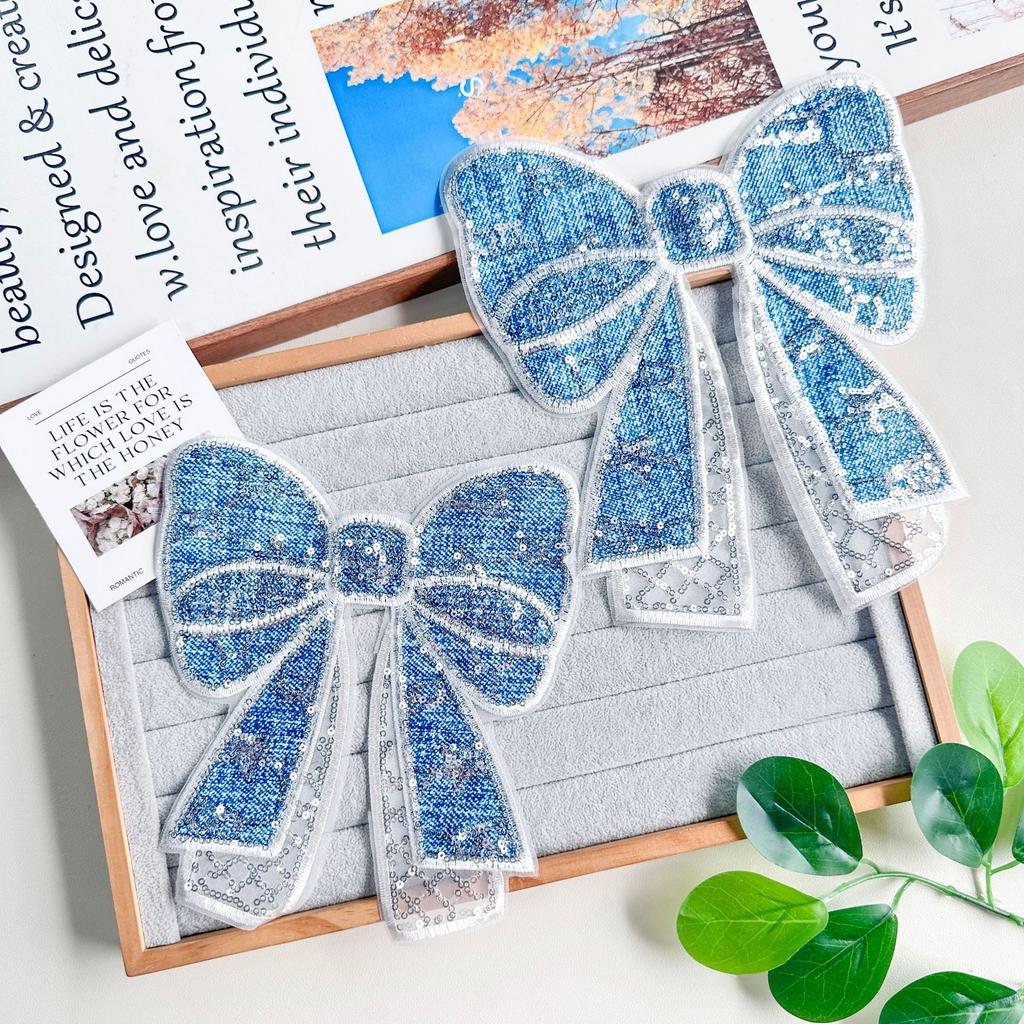 Eugen Yarn Denim Blue Bead Bow Cloth Sticker Clothing T-Shirt Dress Luggage Decoration Cloth Sticker Accessories