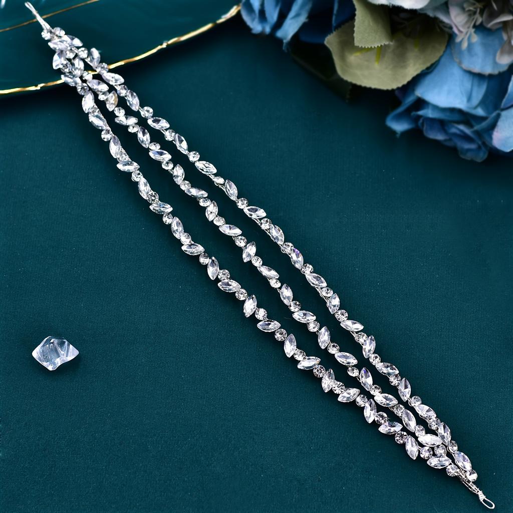 1PC Bandă elegantă cu strasuri, cu mai multe straturi, cu strasuri strălucitoare, accesorii pentru bijuterii pentru păr de mireasă
