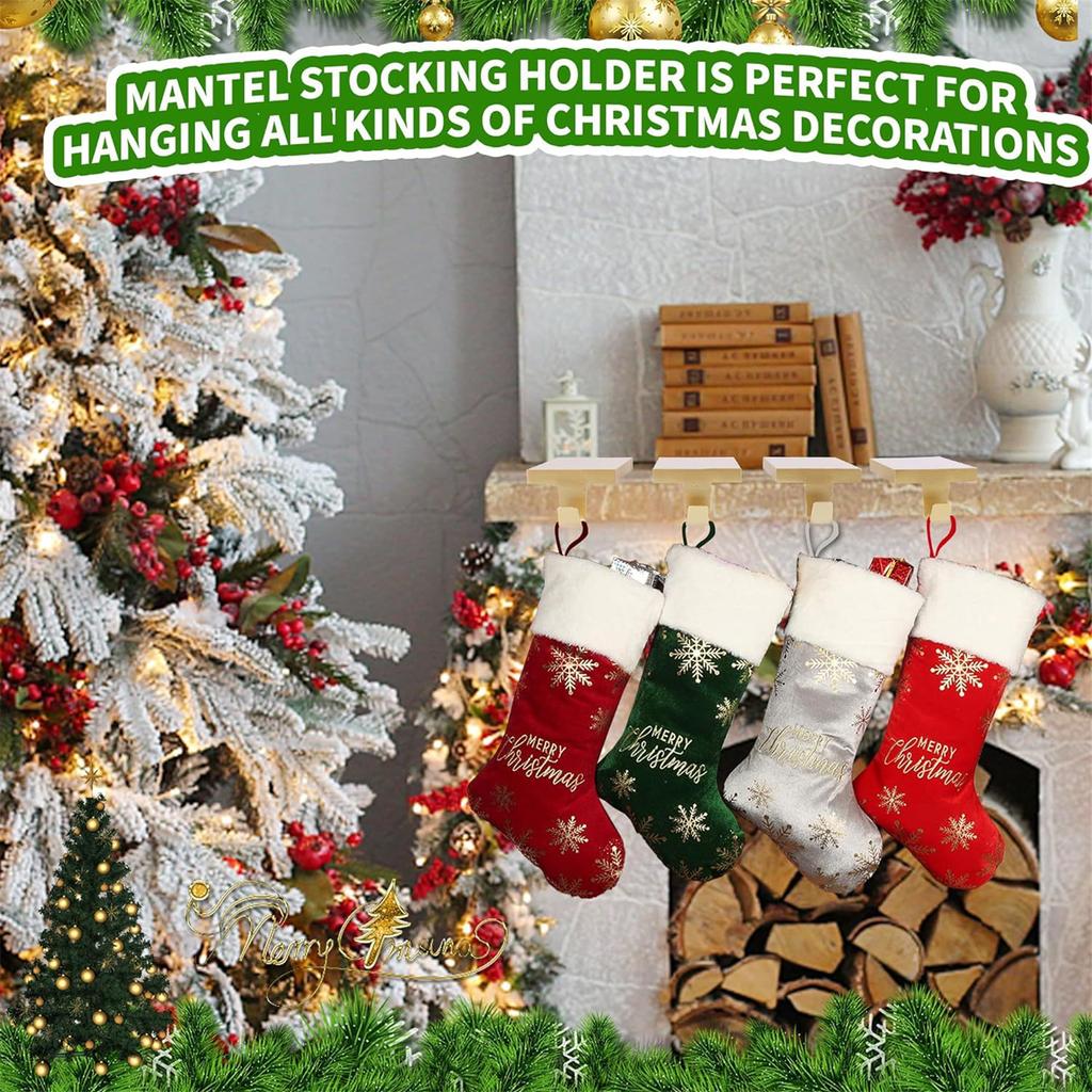 Set of 4 Weighted Christmas Stocking Hangers Christmas Mantel Hook Hangers for Stocking Hanging and Christmas Decors