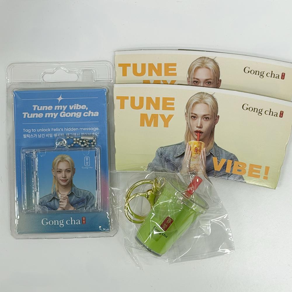 Stray Kids Felix Stimm-Schlüsselanhänger Gong Cha Korea Limitierte Edition Offizielles MD Stray Kids Felix Voice Keyring B gray