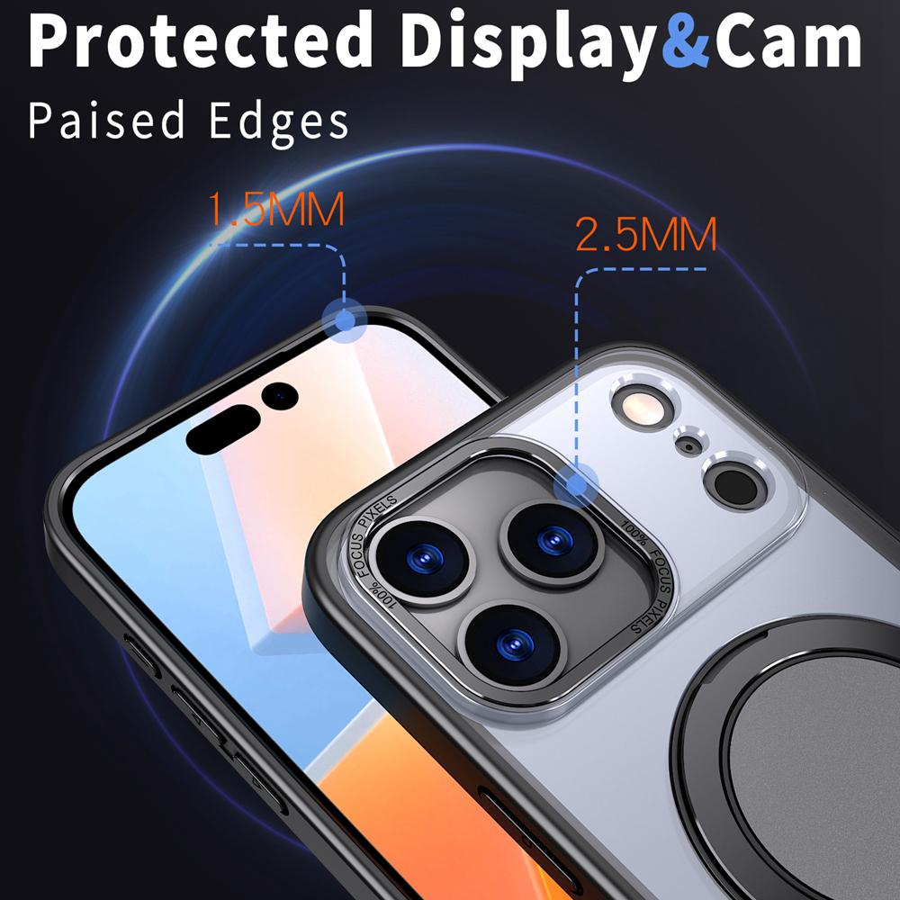 KEYSION Shockproof Matte Transparent Case for MagSafe for iPhone 17 Pro Max 360° Rotating Magnetic Ring Stand Phone Back Cover