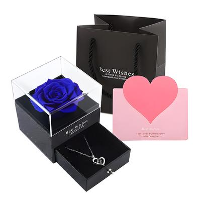 Boîte de roses éternelles avec collier, fleurs préservées, avec collier en cristal, cadeaux pour maman et femme