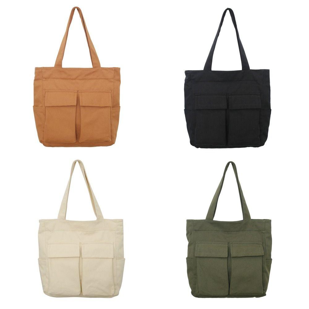 Leisure Multi-pocket Tote Bags Canvas Large Capacity Single Shoulder Bag Chic Light Weight Messenger Bags Unisex