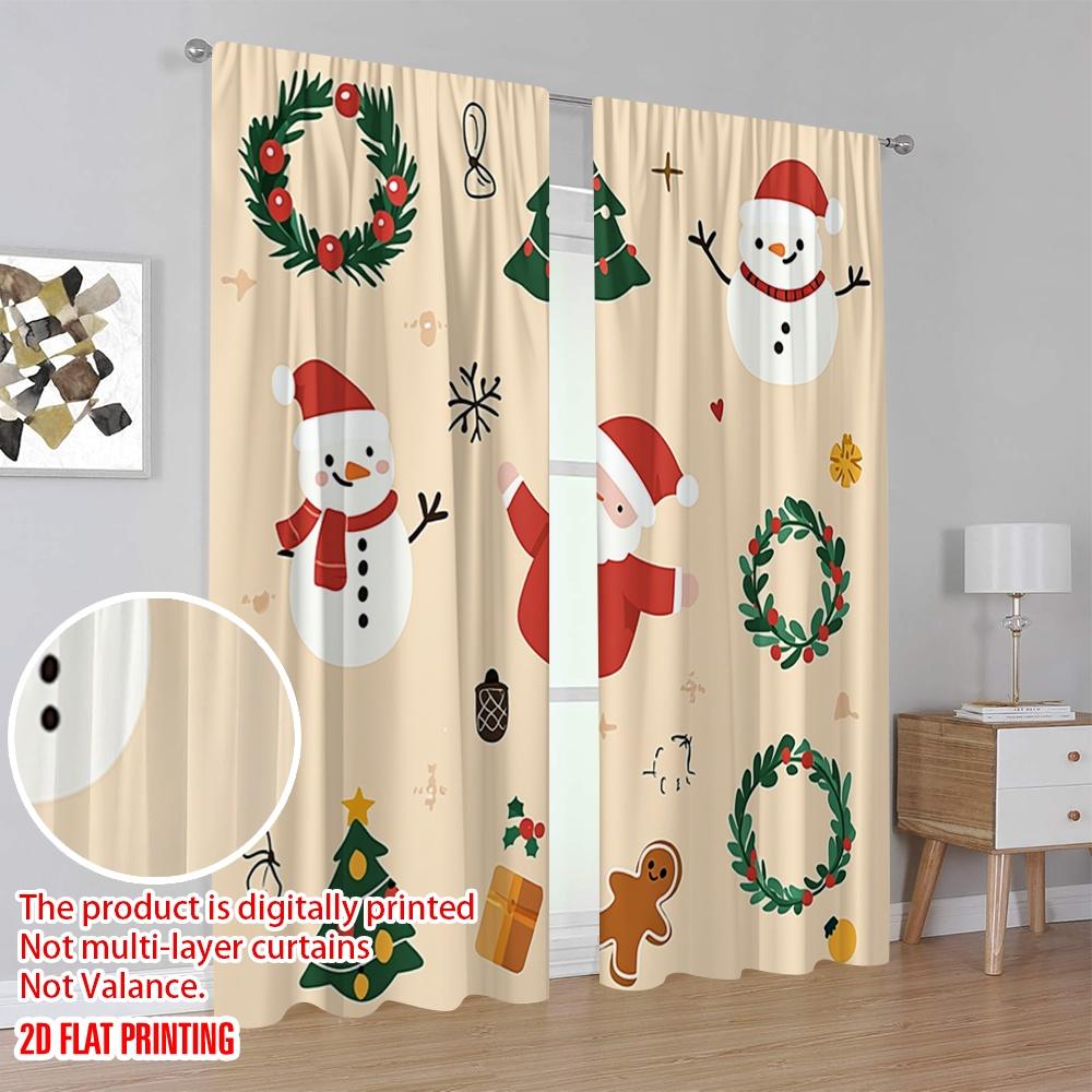 2pcs,2D Plane Printing Curtains Roller Blinds Christmas Tree Snowman Santa Claus (3) Polyester (without Rod) Home Decor for