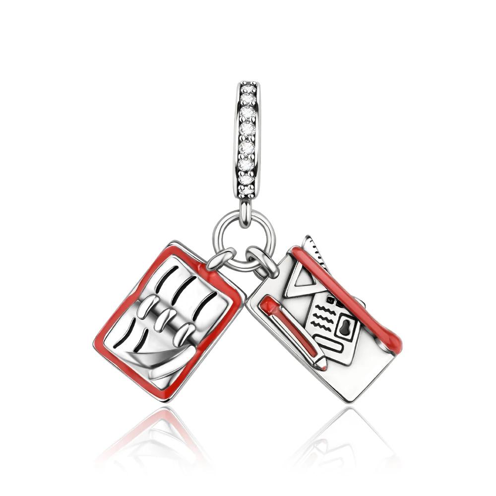 Copper Charms Original Design Blue Eyes Zircon Cat Dog Bead Heart Charm Diy Fit Bracelet For Women Wedding Jewelry Gift