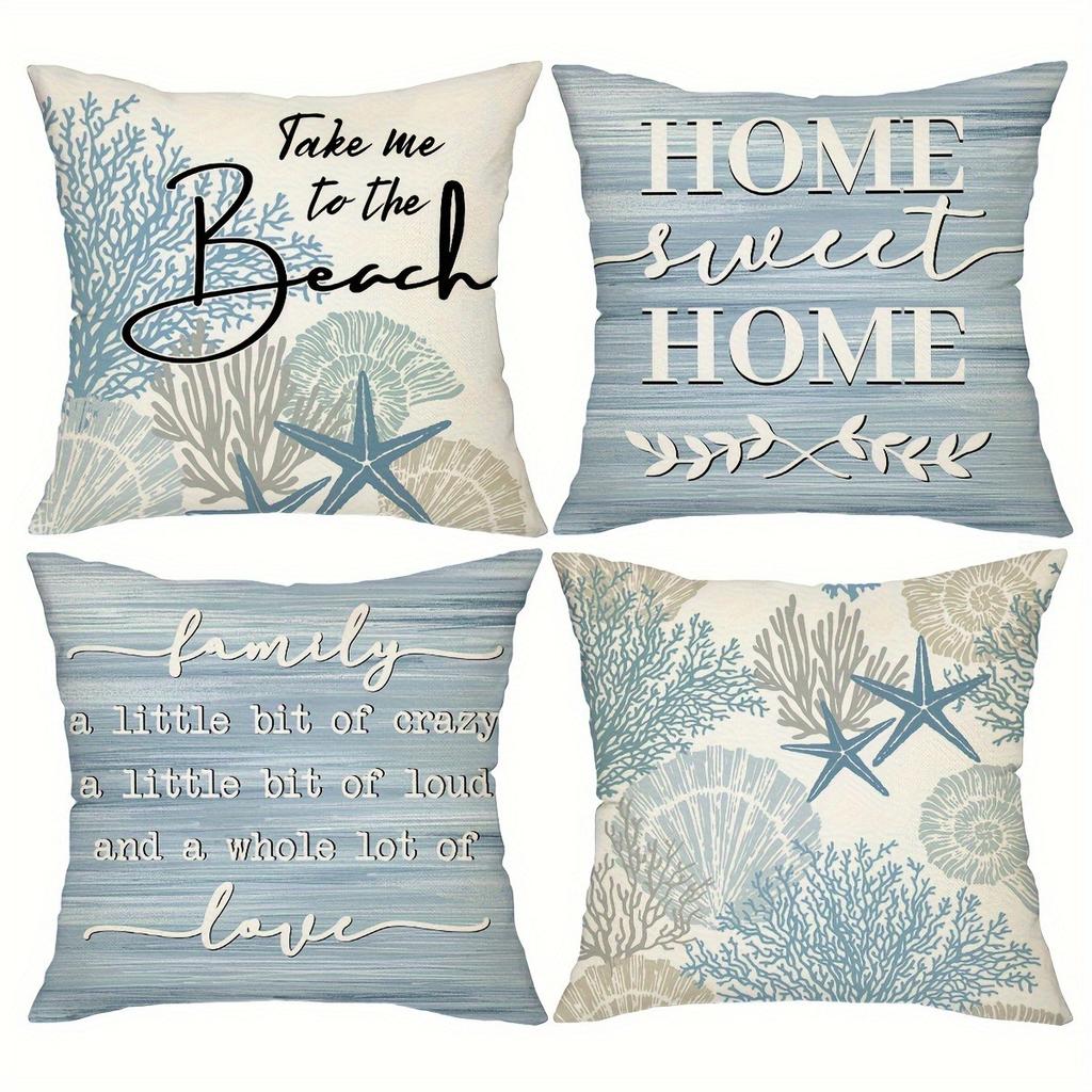 Ocean Theme Home Decoration Pillowcase Coral Starfish Pattern Printing Living Room Sofa Cushion Cover Bedroom Room Decoration