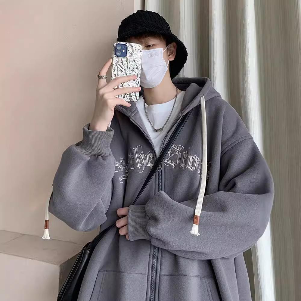 

Мужской осенне-зимний кардиган с капюшоном, мужская свободная толстовка с длинными рукавами и принтом на молнии 5XL темно-серого