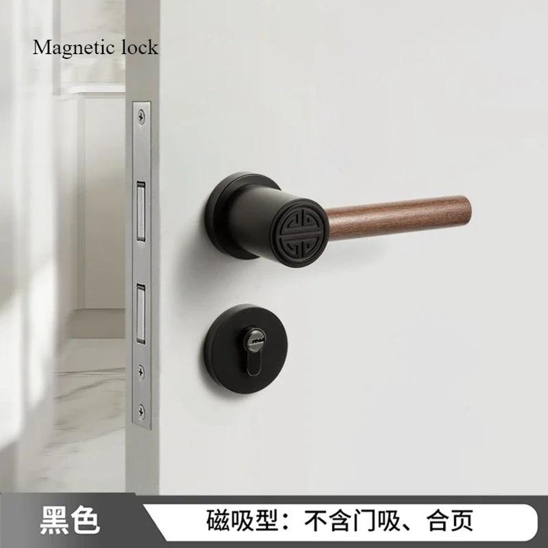 Metal Safety Door Lock Walnut Wood Handle Retro Bedroom Silent Locks Universal Split Locks Indoor Magnetic Lock Door Hardware