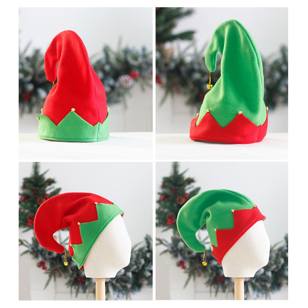 Caps of Santa's Assistant Plush Made Red & Green Hats with Curled for Peak Christmas Costume Accessories
