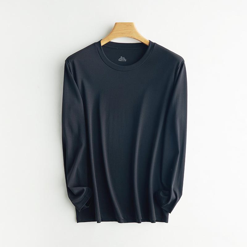 Men's Heavyweight White Cotton Long Sleeve T-Shirt - Casual Loose Fit, Round Neck for Spring & Autumn