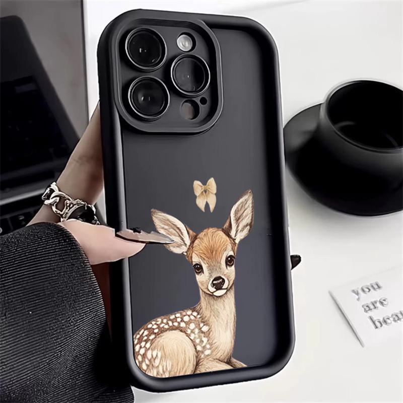 Cute Deer Pattern Silicone Soft Phone Case For iPhone 17 16 15 Pro Max 14 13 12 11 Pro 17 Air 16E XS X XR 7 8 15 Plus Cover