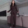 2025 Autumn European & American Elegant Solid Color Waistband Blazer & Suit Pants Set