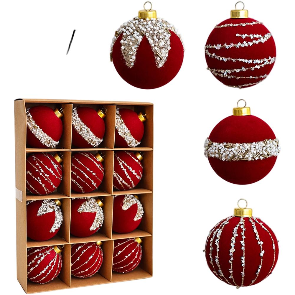 Christmas Tree Ornament Velvet Ball 68cm with Hand Painted Flocked Designed for Hanging on Holiday Trees and Wreaths