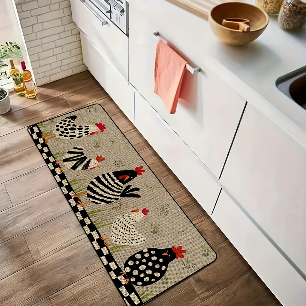 Farm Chicken Carpet Rug Home Decoration Hen Floor Mat Kitchen Vintage Black White Country Style Carpets for Living Room