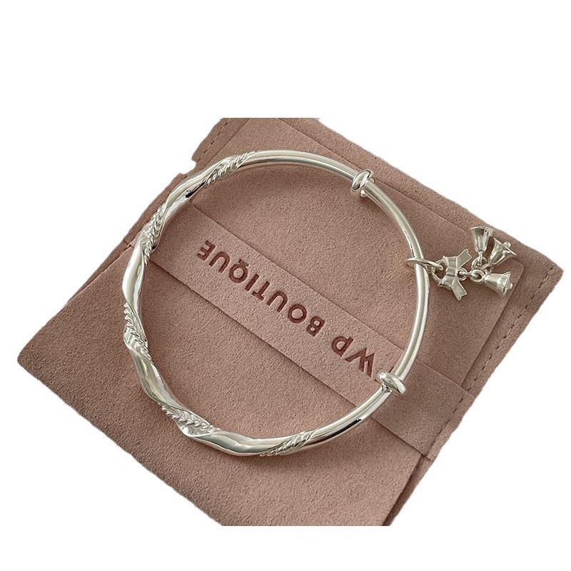 Live Broadcast Bowknot Wind Bell Bracelet Ms. Korean Dream Silver Fried Dough Twists Bracelet Push Pull Bracelet