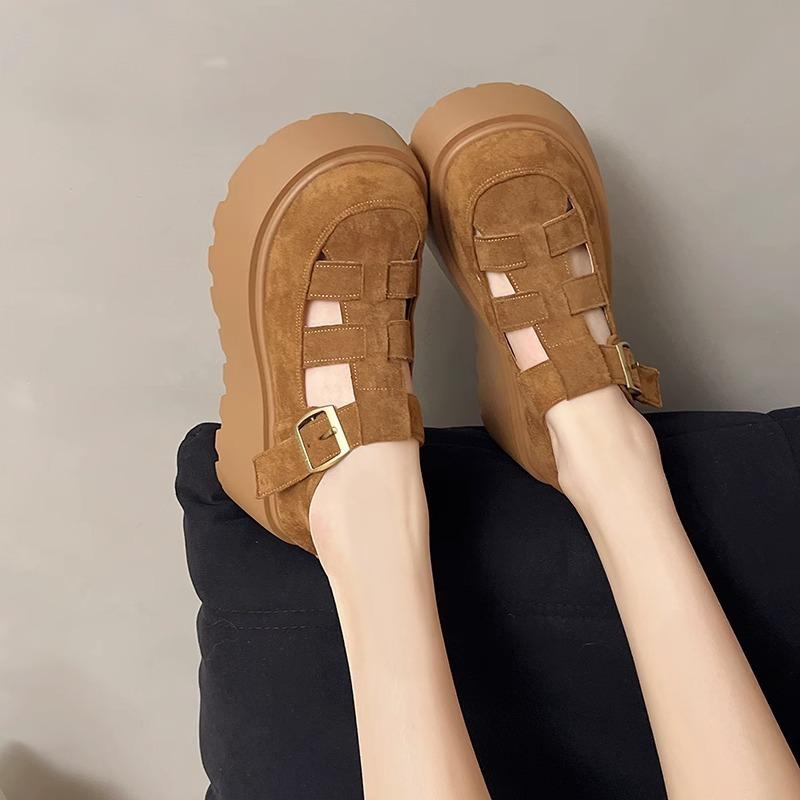 Sandale Dama Stil Nou Decupate Pantofi Retro cu Talpă Groasă