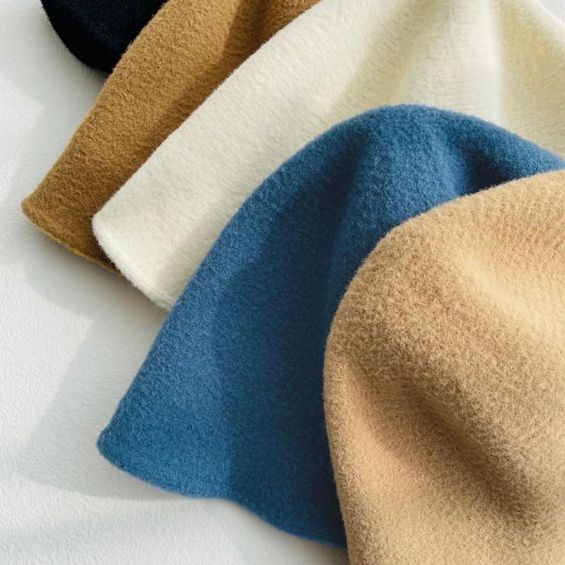 Women Solid Color Fisherman Hat Thin Fur Foldable Winter Bucket Basin Knitting Fleece Hat
