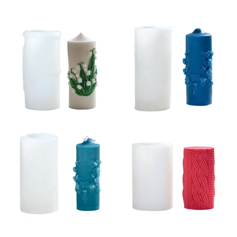 Silicone Mold 3D Cylinder Rose Candle Mold Aromatherapy Candle Making DIY Plaster Epoxy Molds Soap Gypsum Mould Decor