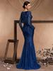 Elegante Vestido de Festa Longo de Manga Comprida Ajustado Cauda de Peixe para Madrinha