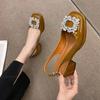 Fashion Summer New Baotou Sandals Women's French Retro Square Headed Water Diamond Buckle Back Hollow Thick Heel Sandals Large 42