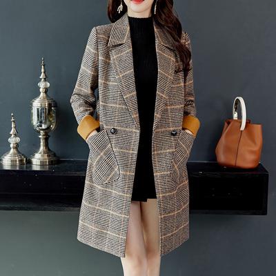 Palton din lână în carouri pentru femei Trenciuri de lână lungi medii Moda coreeană Jachete de iarnă în carouri Paltoane de lână