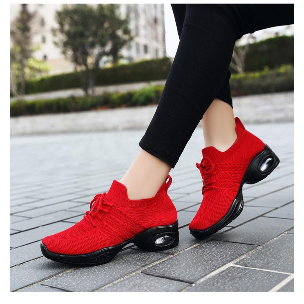 JMXD Women Shoes Flyknit Platform Dance Sneakers Air Cushion Casual Shoes Fashion Height Increasing Comfortable Trendy Walking Trainers