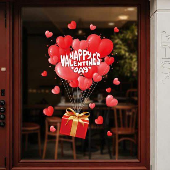 Valentine's Day Window Clings Decoration Red Pink Heart Stickers Reusable Static Decals for Home
