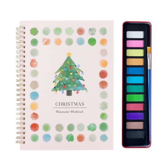 

Coloring Picture Book with 12 Paint Colors Thickened Pages Animal Flower Illustrations Watercolor Painting Kit
