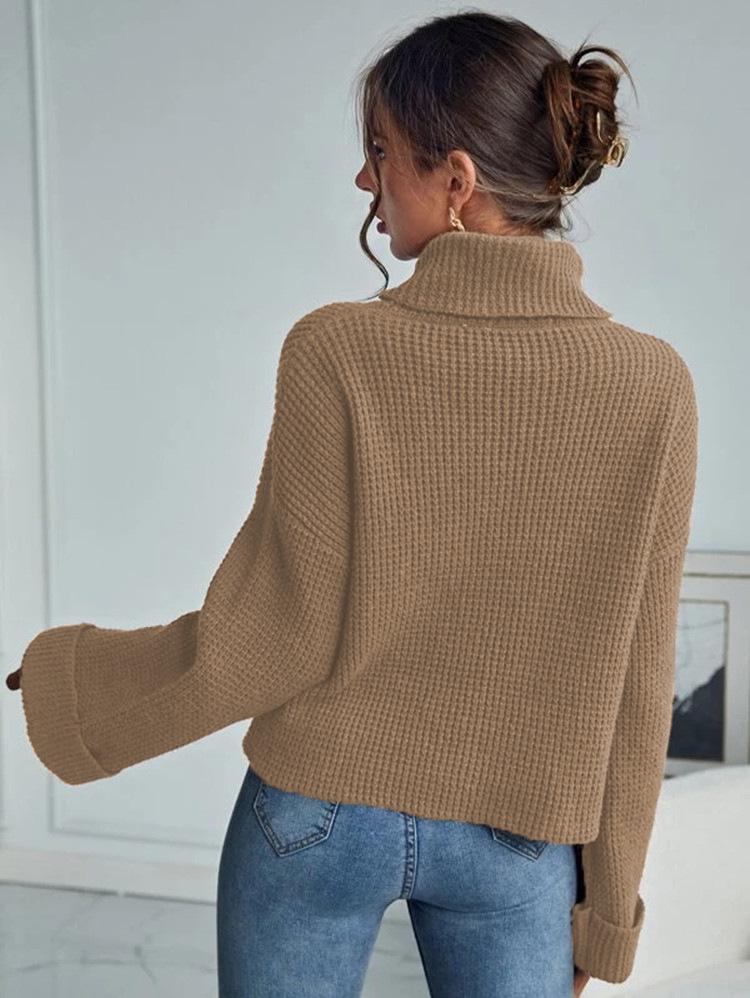 Pull à Col Haut Ample en Tricot pour Femme - Vêtement d'Extérieur Pull Décontracté Automne & Hiver